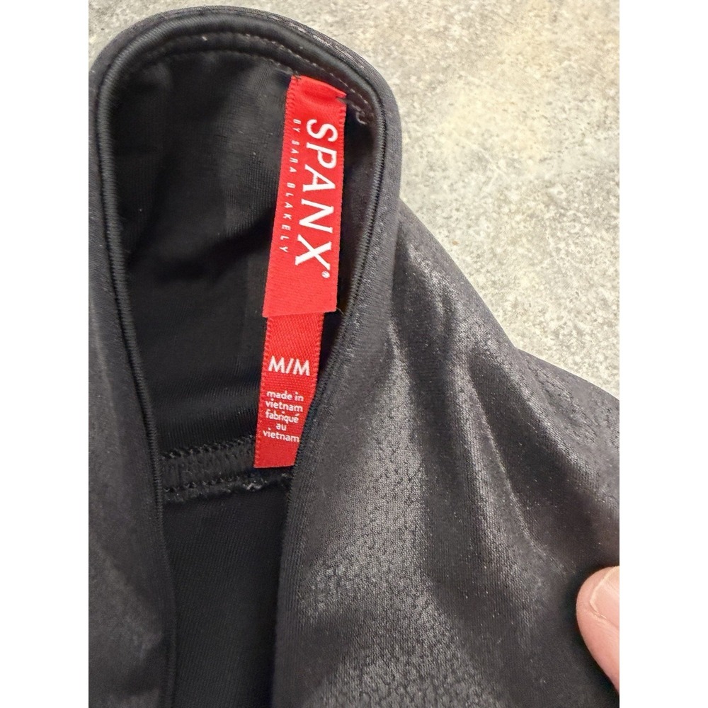 Spanx By Sara Blakely Shape Faux Leather Leggings Womens Medium Black Stretch - Picture 4 of 7